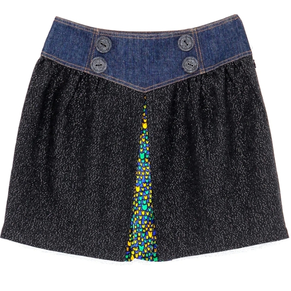 Custo Barcelona AZZURRA TULI denim skirt with cat print lining and wool buttons - Picture 3 of 13